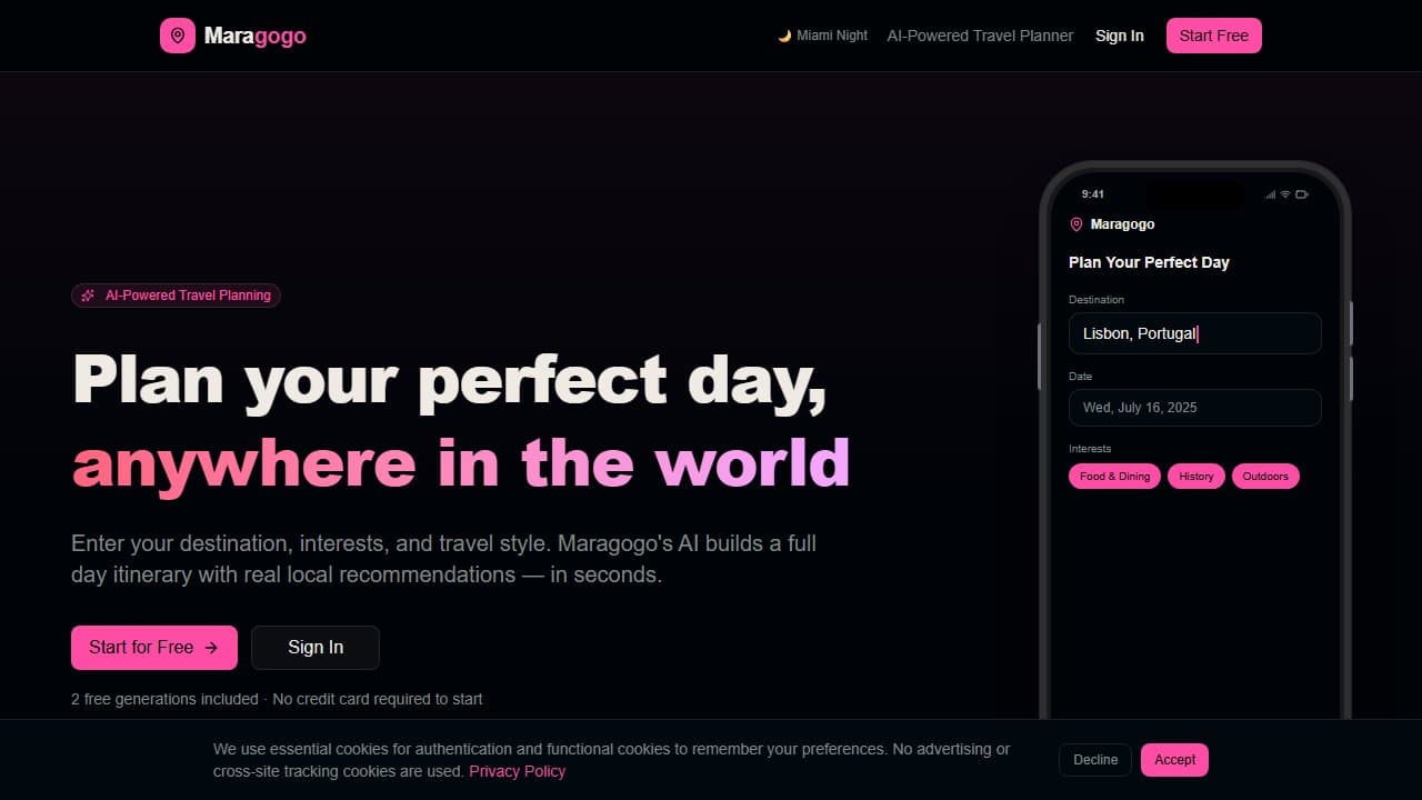 Maragogo - AI travel companion application screenshot